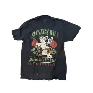 Sinners Only Bad Habits Die Hard Black T-Shirt Mens M